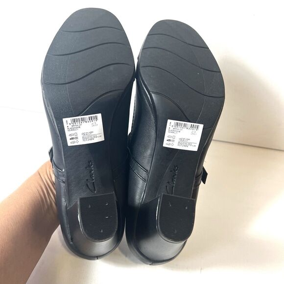 Clarks Womens 9.5W Classic Mary Jane Pump Black Leather Heel Comfort Casual Shoe - Picture 11 of 11
